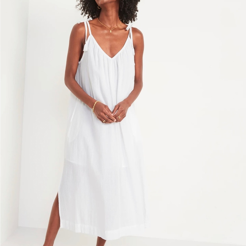 Sleeveless Floral Tie-Shoulder All-Day Maxi Swing Dress for Women. Size L